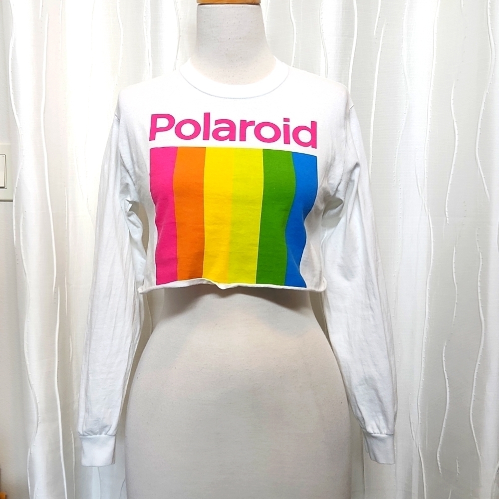 Vintage Polaroid Rainbow Cropped Long Sleeve Top